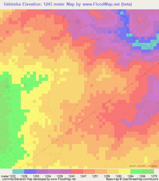 Ushimba,Zambia Elevation Map