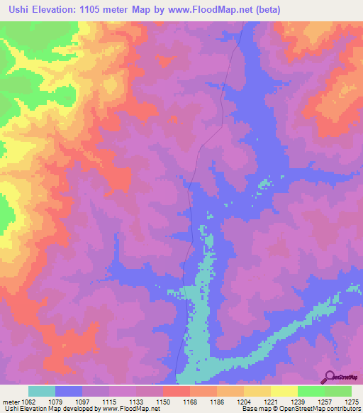 Ushi,Zambia Elevation Map