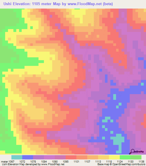 Ushi,Zambia Elevation Map