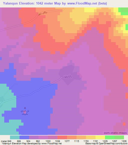 Yalanqun,Iraq Elevation Map