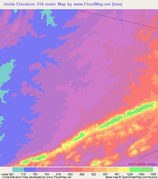 Unida,Zambia Elevation Map