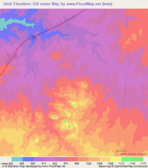 Undi,Zambia Elevation Map