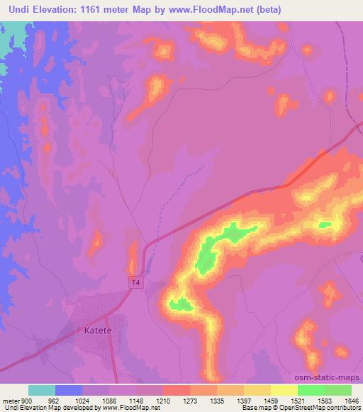 Undi,Zambia Elevation Map