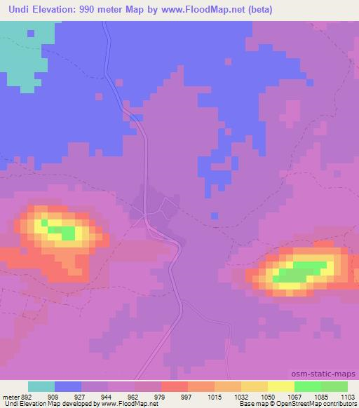 Undi,Zambia Elevation Map