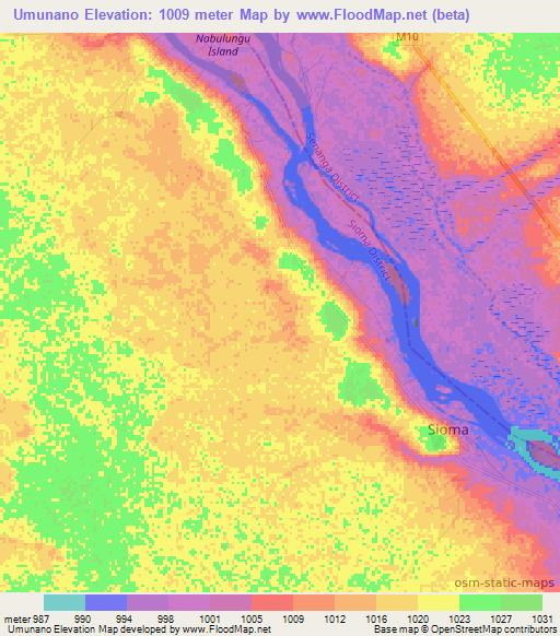 Umunano,Zambia Elevation Map