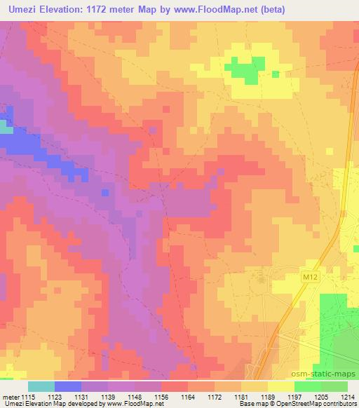 Umezi,Zambia Elevation Map