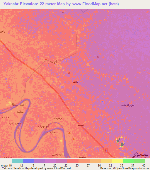 Yaknahr,Iraq Elevation Map