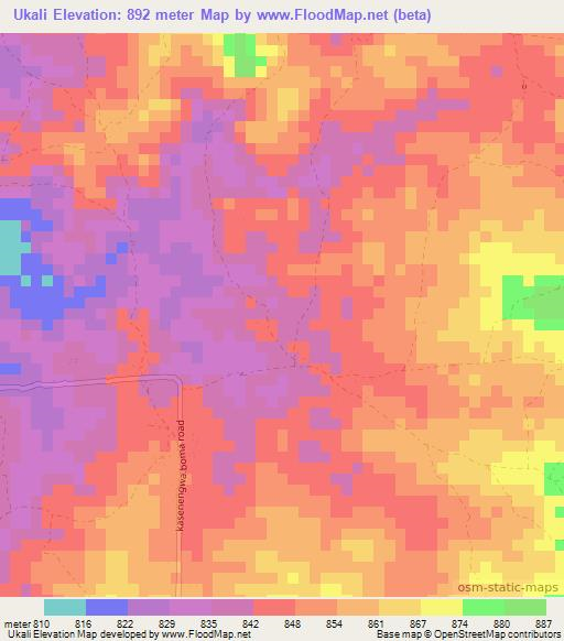 Ukali,Zambia Elevation Map