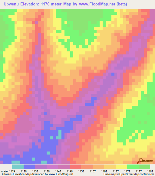 Ubwenu,Zambia Elevation Map