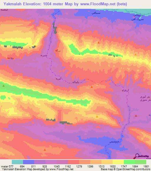 Yakmalah,Iraq Elevation Map