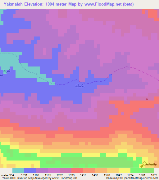 Yakmalah,Iraq Elevation Map