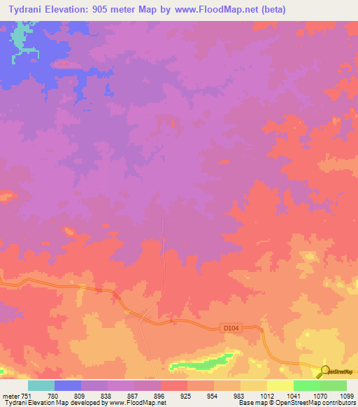 Tydrani,Zambia Elevation Map