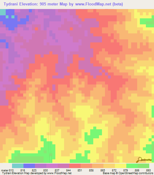 Tydrani,Zambia Elevation Map