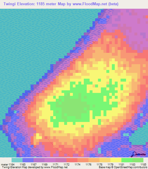 Twingi,Zambia Elevation Map