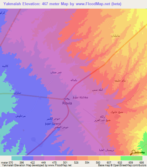 Yakmalah,Iraq Elevation Map