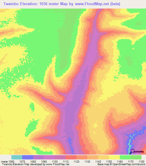 Twambo,Zambia Elevation Map