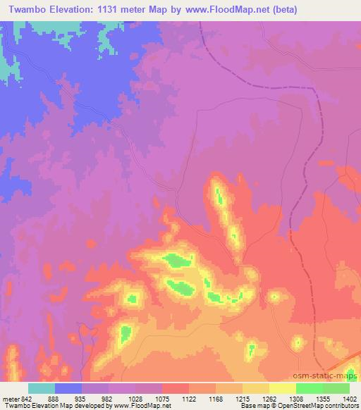 Twambo,Zambia Elevation Map