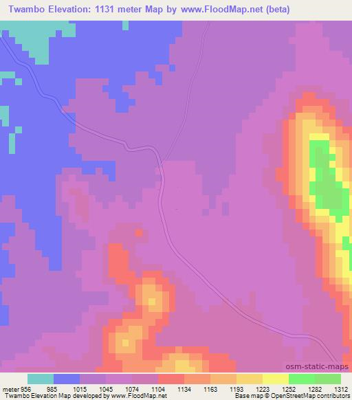 Twambo,Zambia Elevation Map