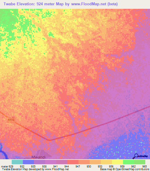 Twabe,Zambia Elevation Map