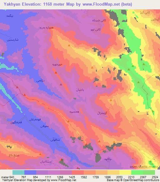 Yakhyan,Iraq Elevation Map