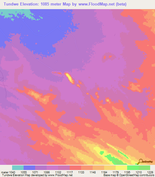 Tundwe,Zambia Elevation Map