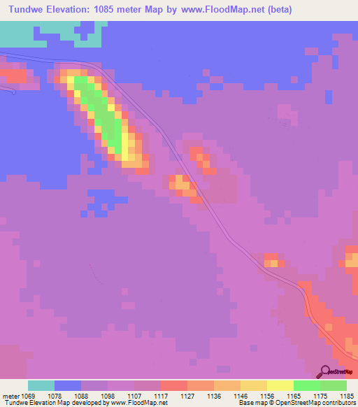 Tundwe,Zambia Elevation Map