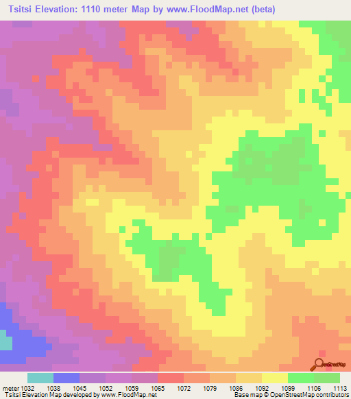 Tsitsi,Zambia Elevation Map