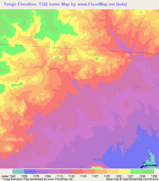 Tongo,Zambia Elevation Map