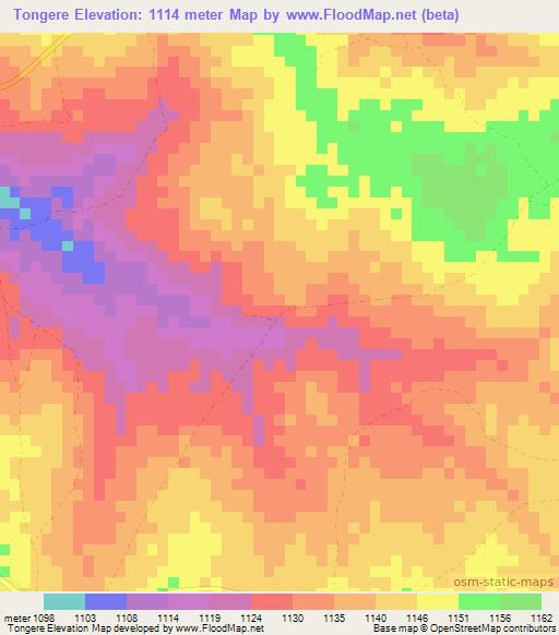 Tongere,Zambia Elevation Map