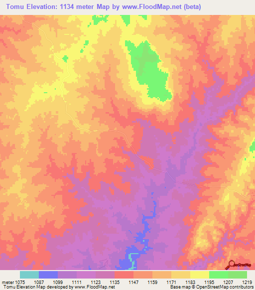 Tomu,Zambia Elevation Map