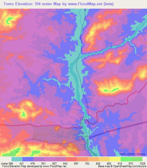 Tomo,Zambia Elevation Map