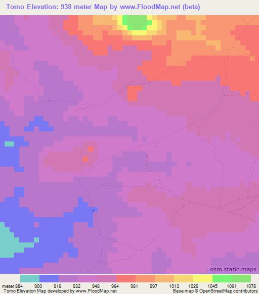 Tomo,Zambia Elevation Map