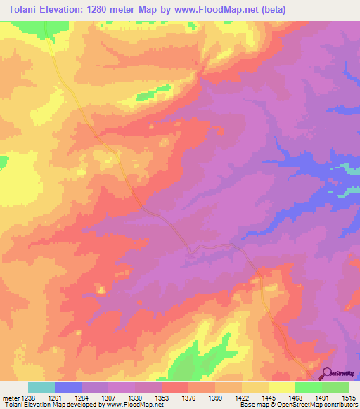 Tolani,Zambia Elevation Map