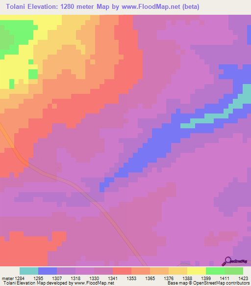 Tolani,Zambia Elevation Map