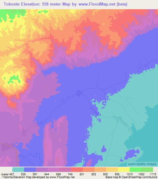 Tobonte,Zambia Elevation Map