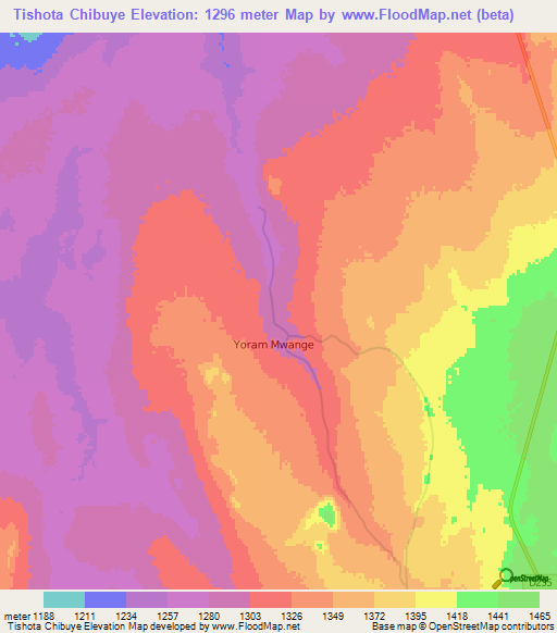 Tishota Chibuye,Zambia Elevation Map