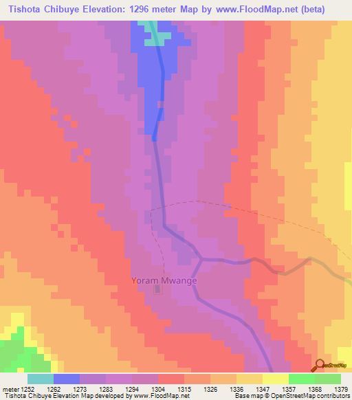 Tishota Chibuye,Zambia Elevation Map