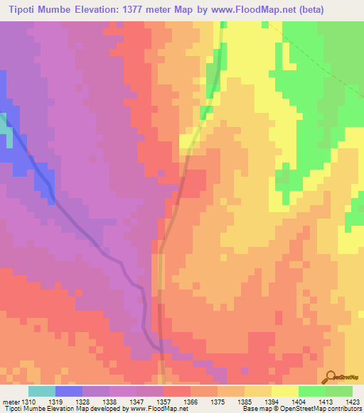 Tipoti Mumbe,Zambia Elevation Map