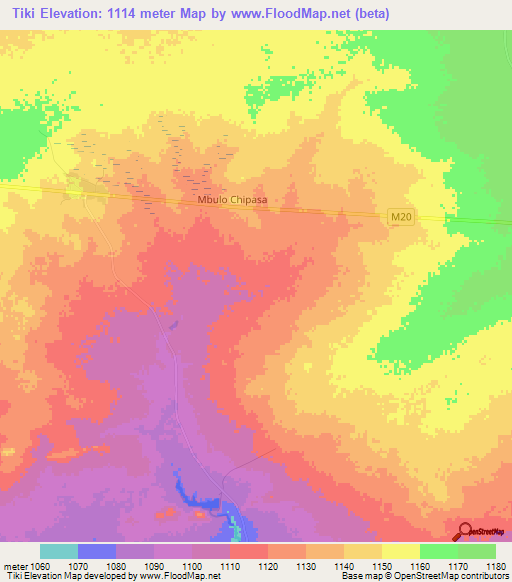 Tiki,Zambia Elevation Map