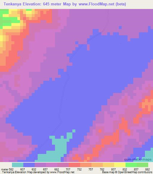 Tenkanya,Zambia Elevation Map