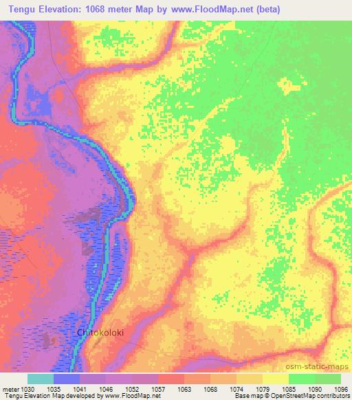 Tengu,Zambia Elevation Map