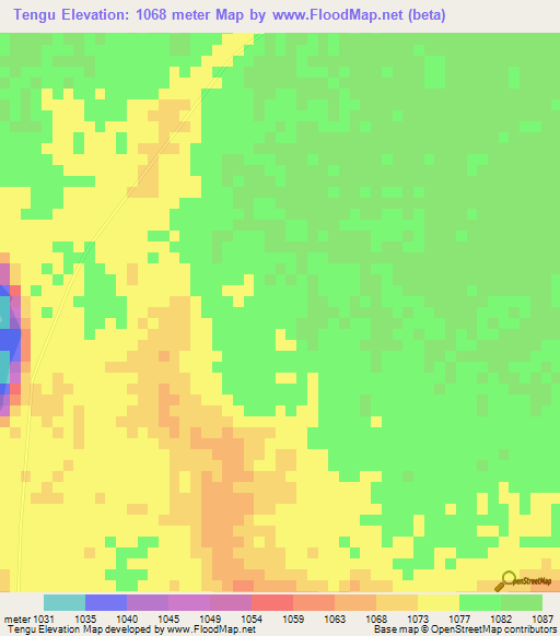 Tengu,Zambia Elevation Map