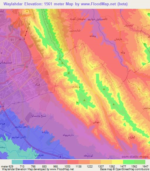 Waylahdar,Iraq Elevation Map