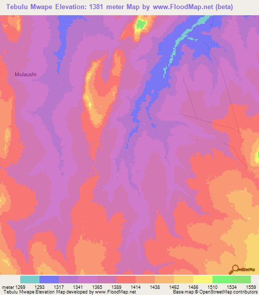 Tebulu Mwape,Zambia Elevation Map