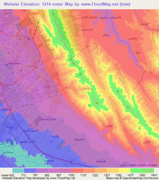 Weladar,Iraq Elevation Map