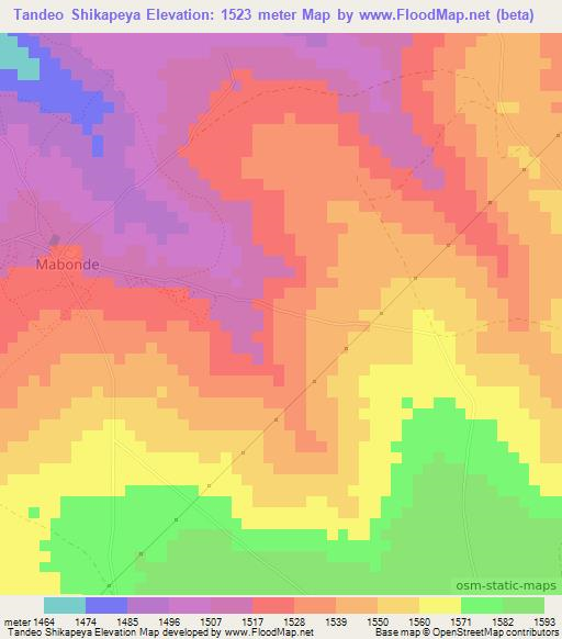 Tandeo Shikapeya,Zambia Elevation Map