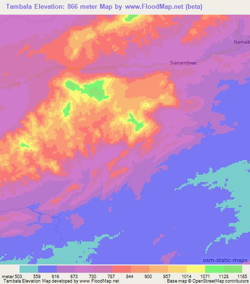 Tambala,Zambia Elevation Map