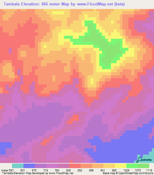 Tambala,Zambia Elevation Map