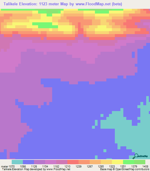 Talikele,Zambia Elevation Map