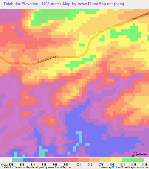 Talabuku,Zambia Elevation Map